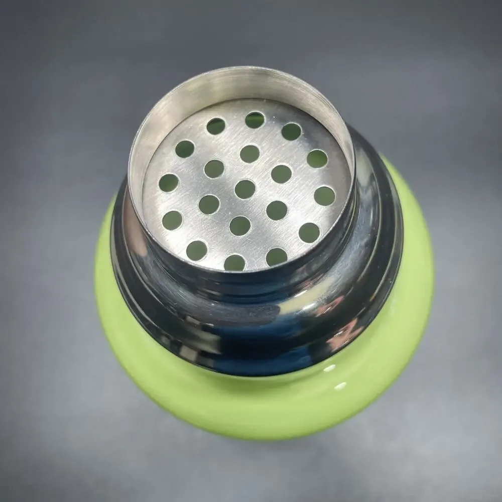Vtg 50-60s Murano Glass Cocktail Shaker MCM Green Polka Dot Hand Blown Italy Bar